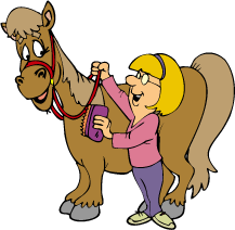 Girl Brushing Cartoon Horse