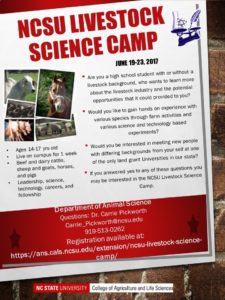 NC State Livestock Science Camp flyer